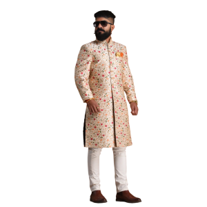 Exclusive Cream Floral Heavy Embroidered Sherwani | Jaipurio